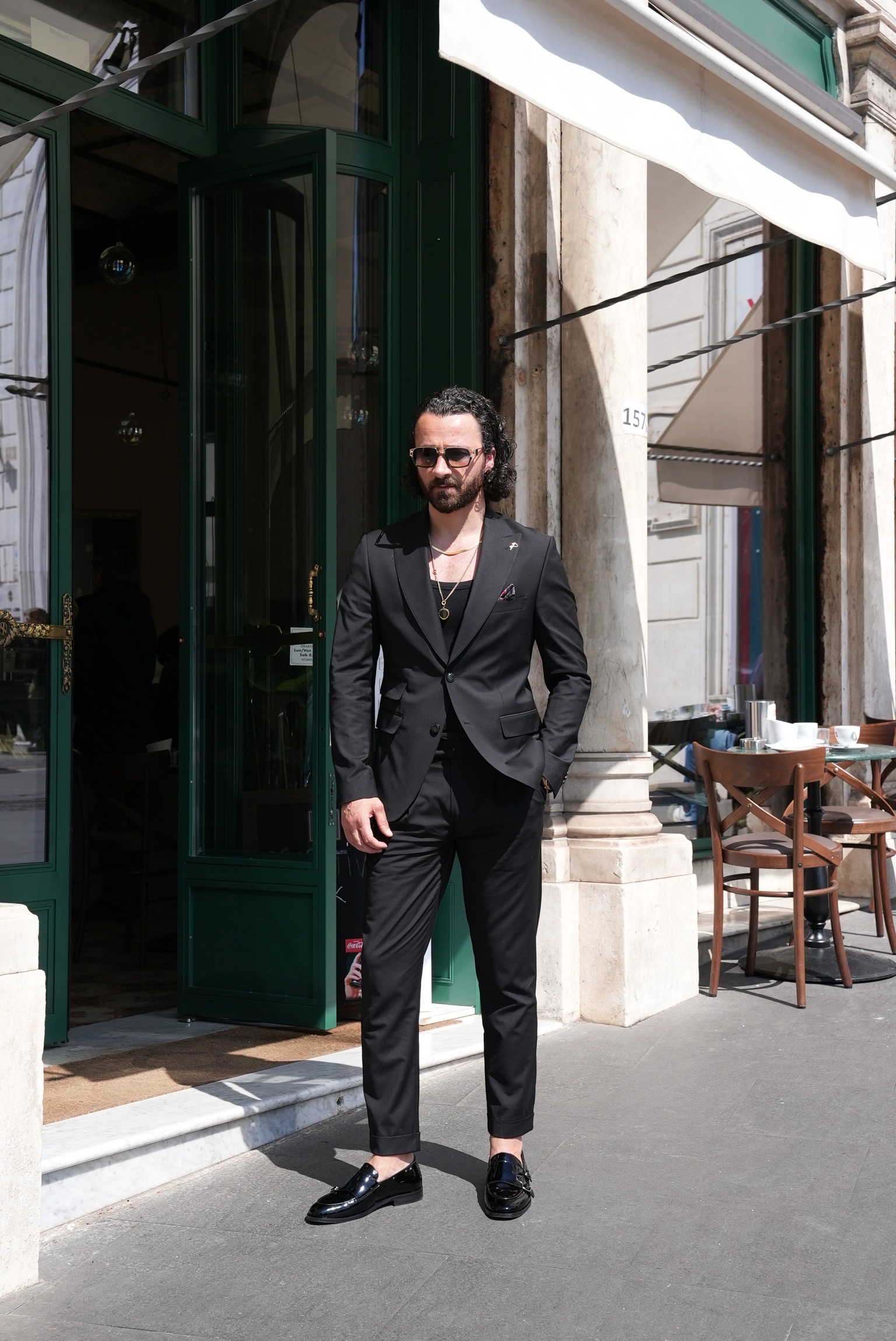 Erkek Slim Fit Modelli İtalyan Stil Sivri Yaka Takım Elbise Ceket Pantolon  - Siyah