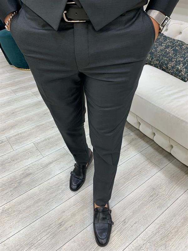 Erkek Takım Elbise Slim Fit Ceket Yelek Pantolon - Antrasit