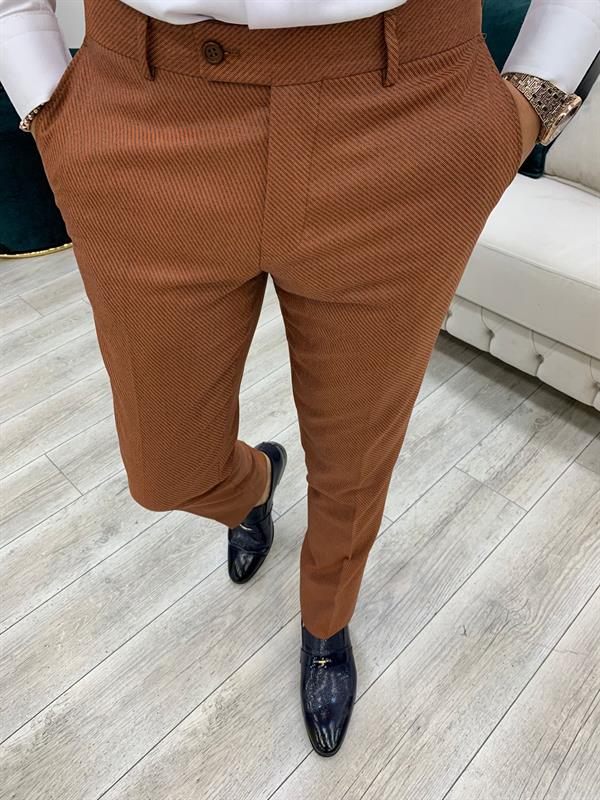 İtalyan Stil Kruvaze Takım Elbise Ceket Pantolon - Kiremit