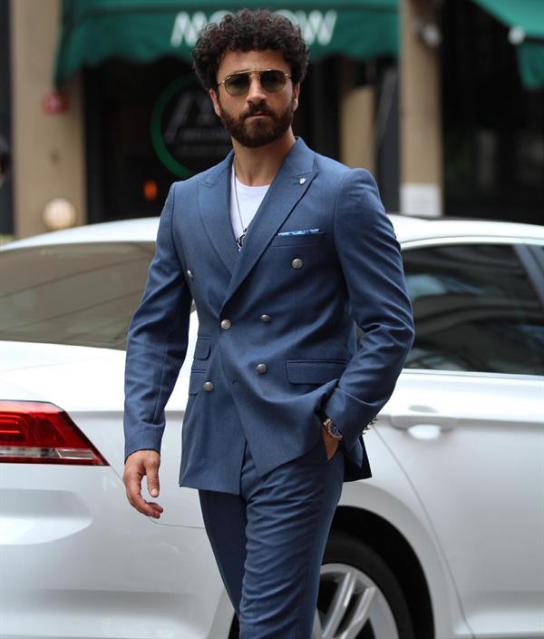 İtalyan Stil Kruvaze Takım Elbise Ceket Pantolon - Mavi