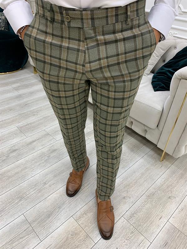 İtalyan Stil  Kruvaze Takım Elbise Ceket Pantolon - Haki
