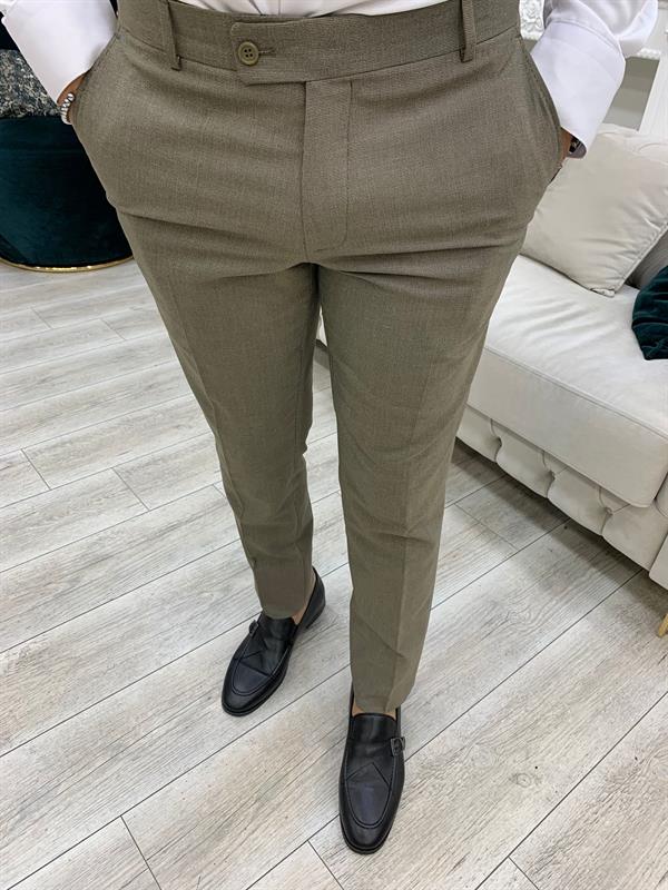 İtalyan Stil Kruvaze Takım Elbise Ceket Pantolon - Sütlü Kahve