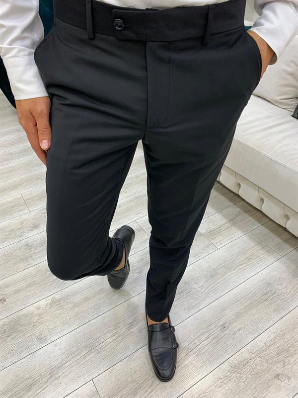 İtalyan Stil Kruvaze Takım Elbise Ceket Pantolon - Siyah
