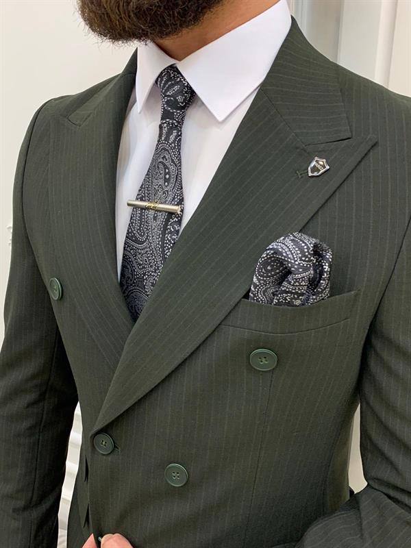 İtalyan Stil  Kruvaze Takım Elbise Ceket Pantolon - Yeşil