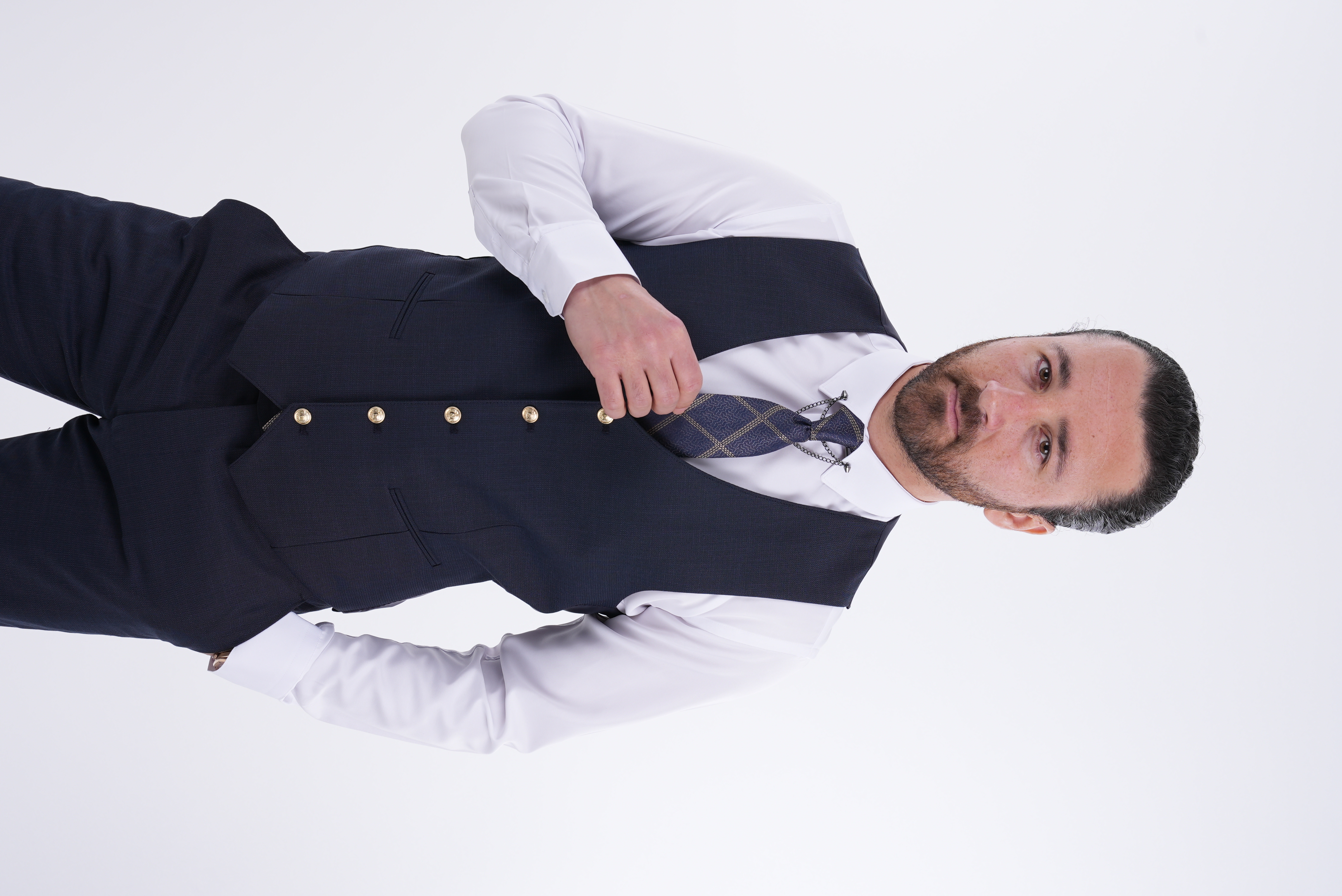 İtalyan Stil Metal Düğme  Takım Elbise Ceket Yelek  Pantolon-Lacivert
