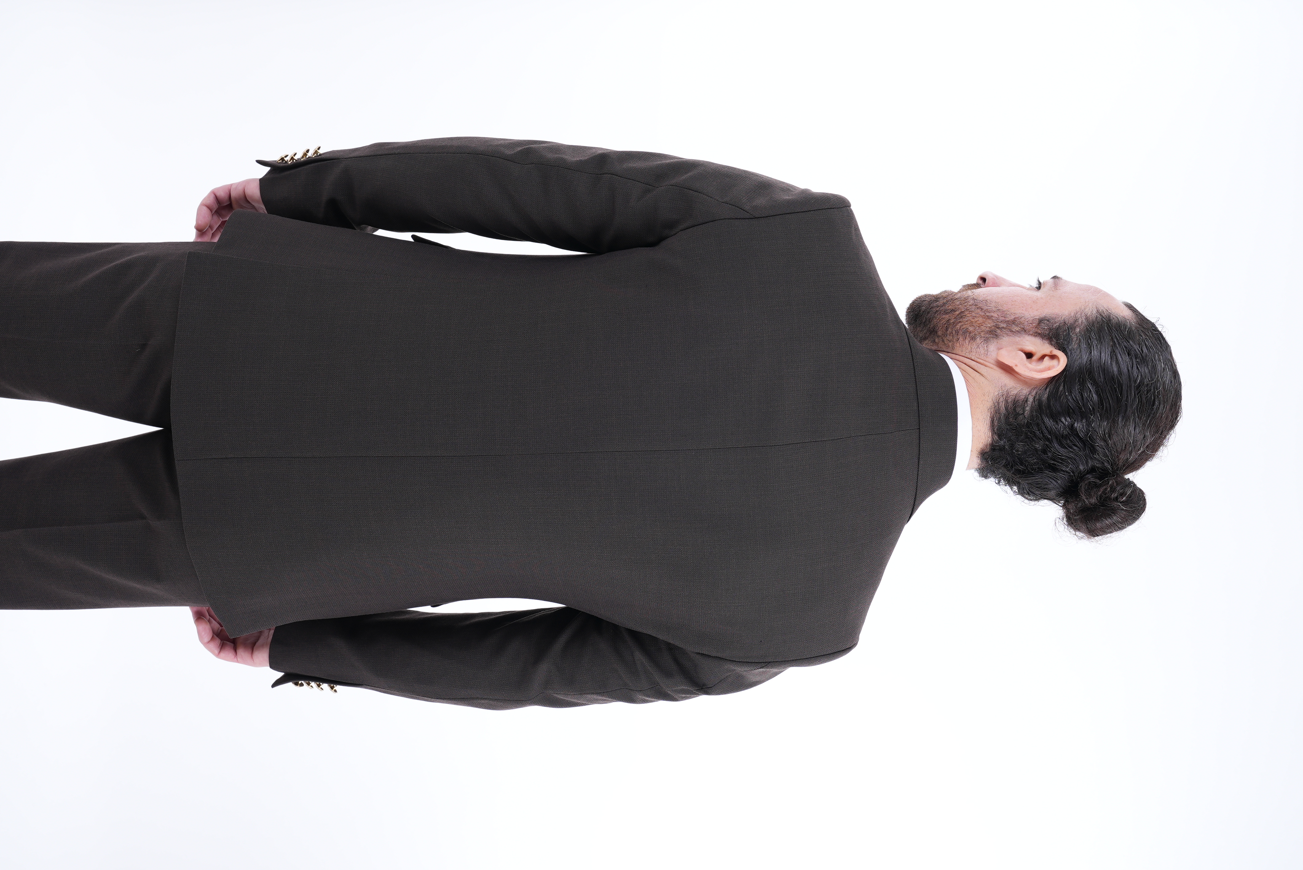 İtalyan Stil Metal Düğme  Takım Elbise Ceket Yelek  Pantolon-Acı Kahve