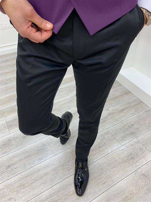 İtalyan Stil Smokin Ceket Yelek Pantolon Papyon - Mor