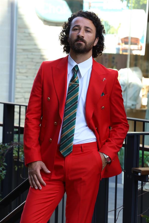 İtalyan Stil Takım Elbise Ceket Pantolon - Kırmızı