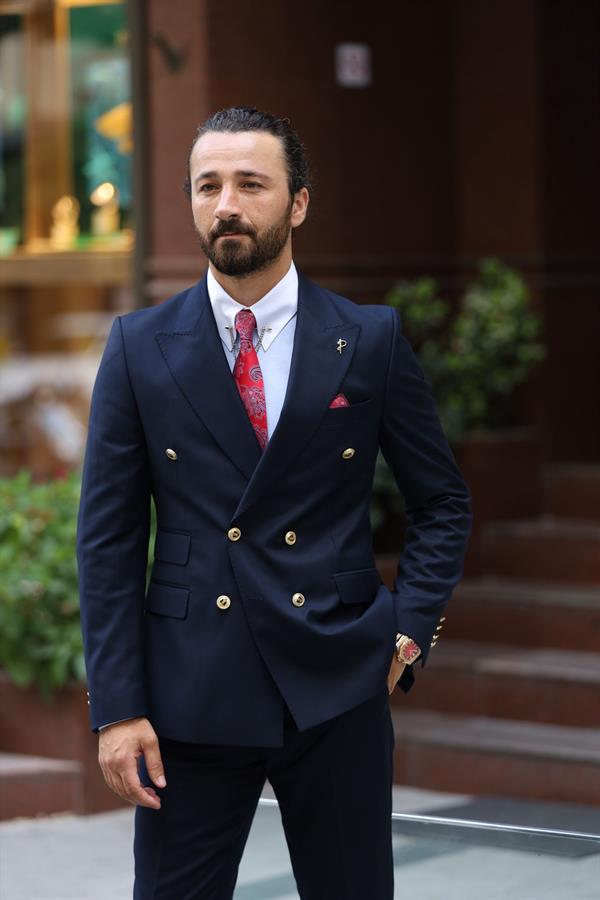 İtalyan Stil Takım Elbise Ceket Pantolon - Lacivert