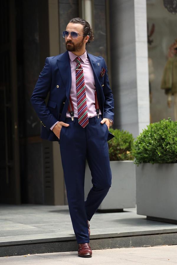 İtalyan Stil Takım Elbise Ceket Pantolon - İndigo