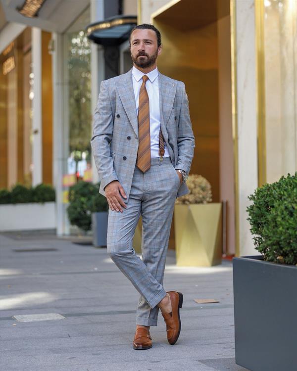 İtalyan Stil Takım Elbise Ceket Pantolon - Gri