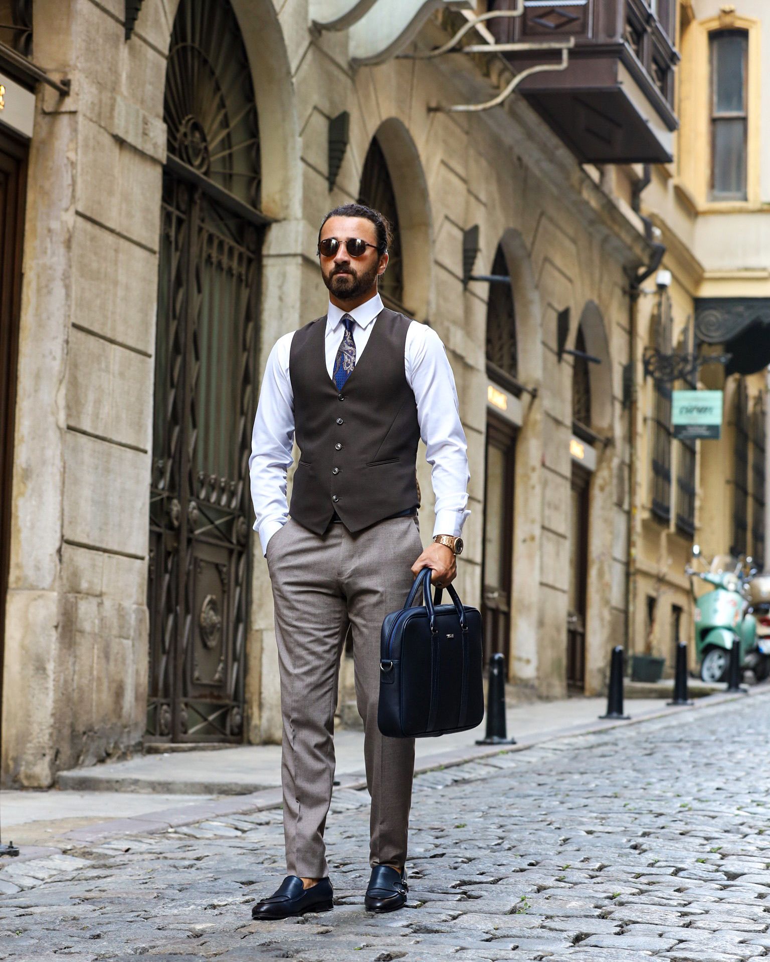 Khaki Striped Slim-Fit Italian Cut Double Breasted Suit – HULTO