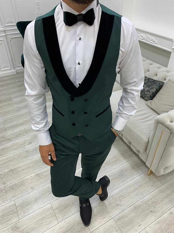 Slim Fit Damatlık Smokin - Yeşil