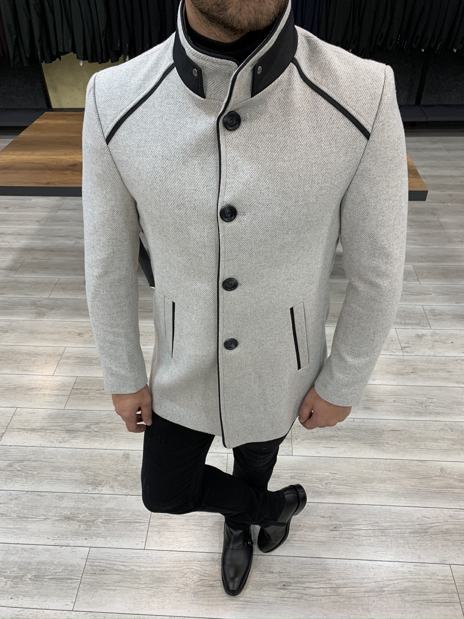 Slim Fit Hakim Kaşe-Kaban - Krem