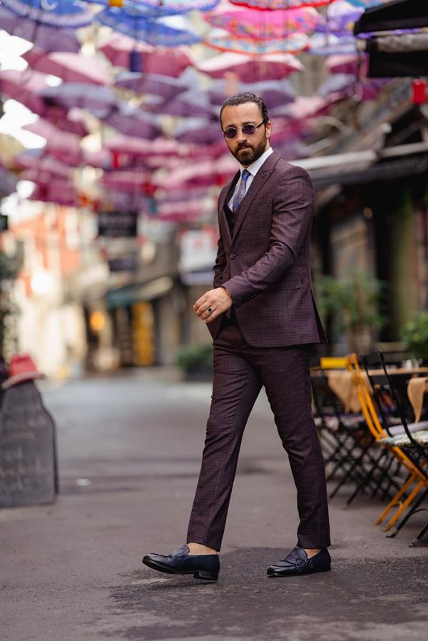 Erkek  Takım Elbise Ceket Yelek Pantolon - Bordo