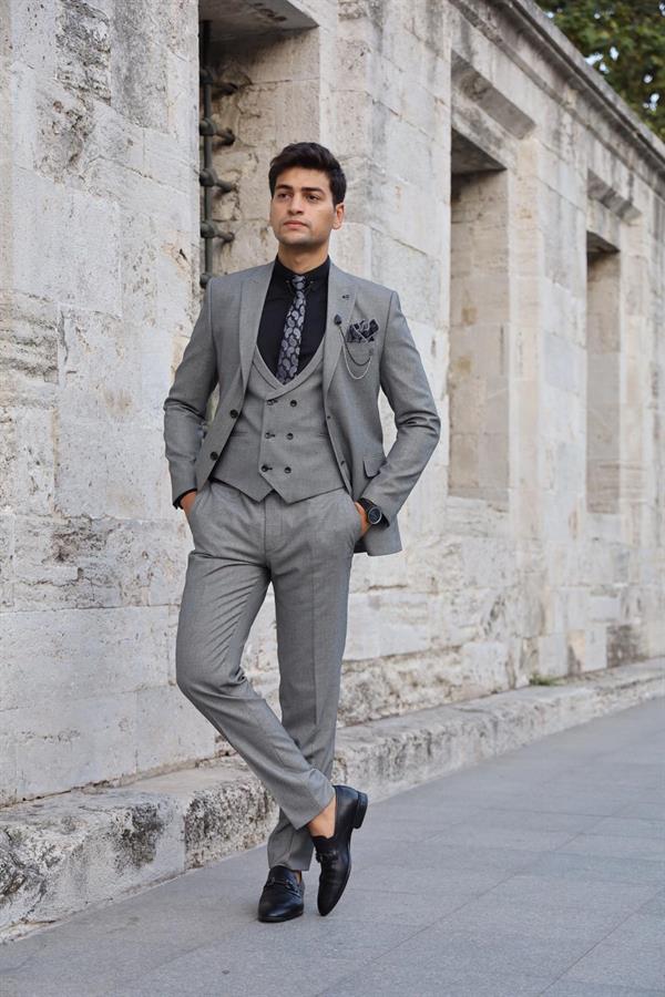 Italian Style Suit Jacket Vest Pants - Gri