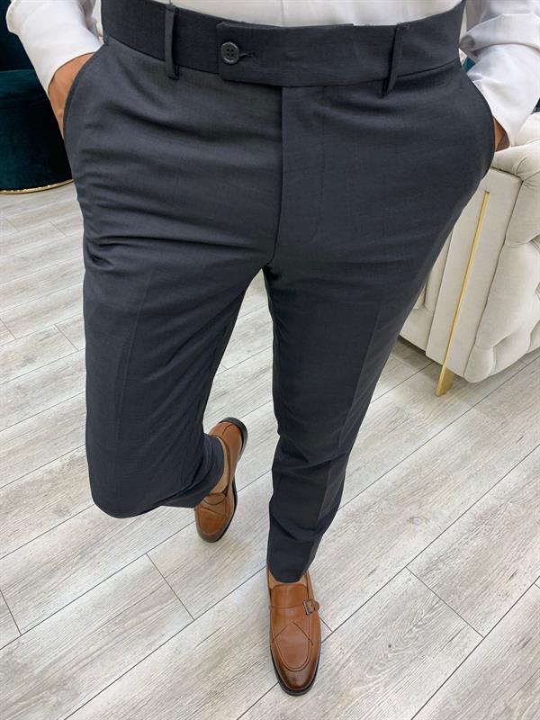 İtalyan Stil Kruvaze Takım Elbise Ceket Pantolon - Füme
