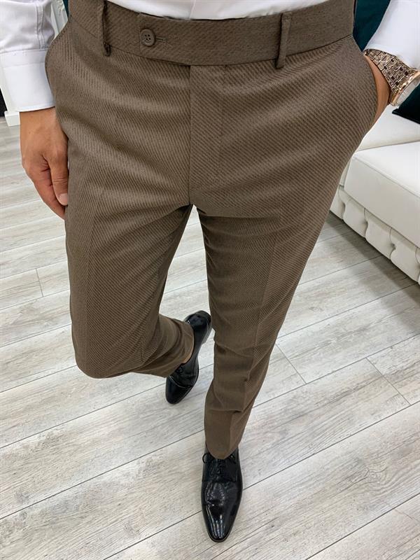 İtalyan Stil Kruvaze Takım Elbise Ceket Pantolon - Kahve