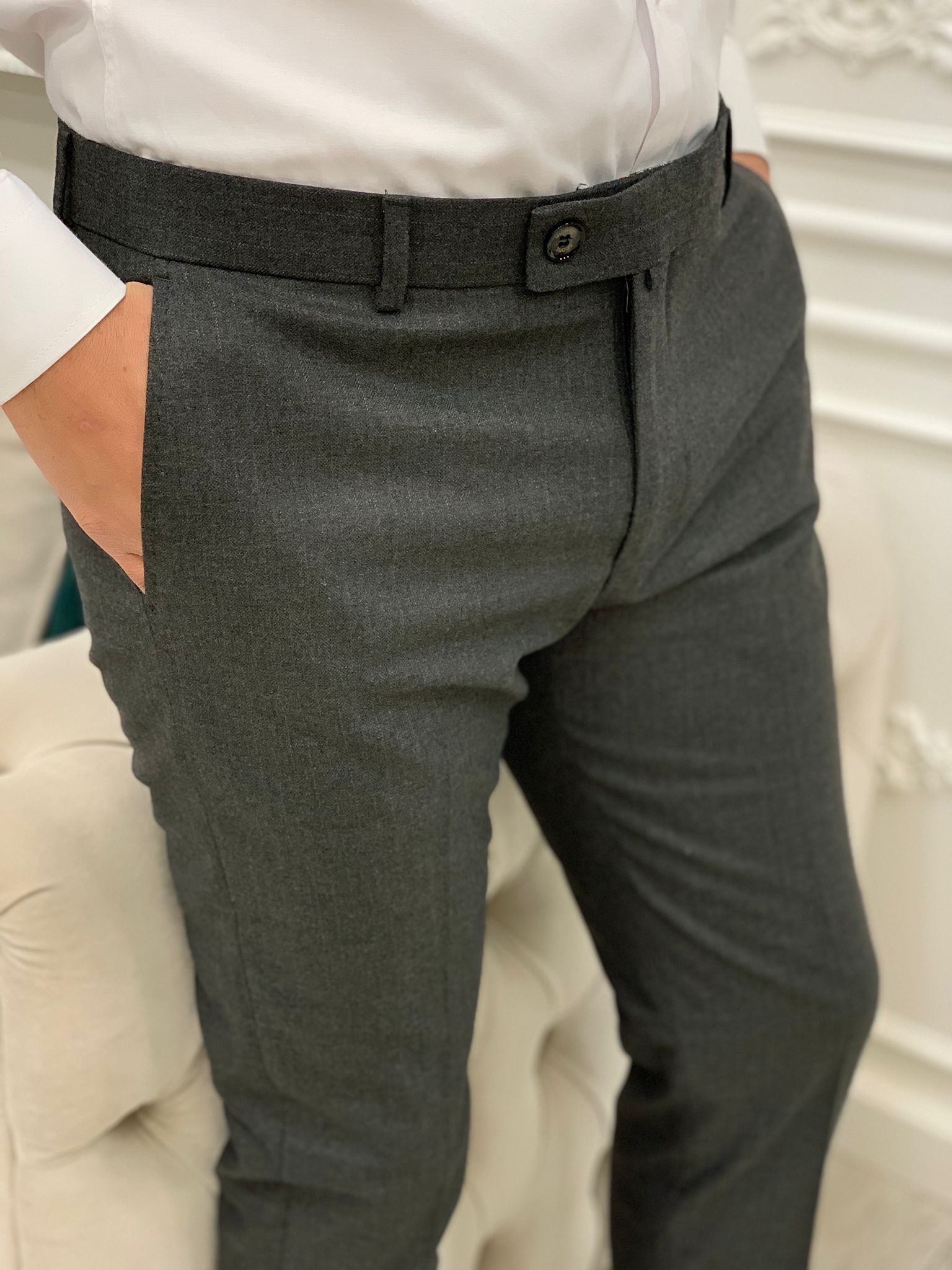 İtalyan Stil Slim Fit Pantolon - Gri