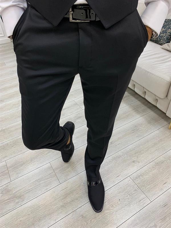 İtalyan Stil Smokin Ceket Yelek Pantolon Papyon - Siyah