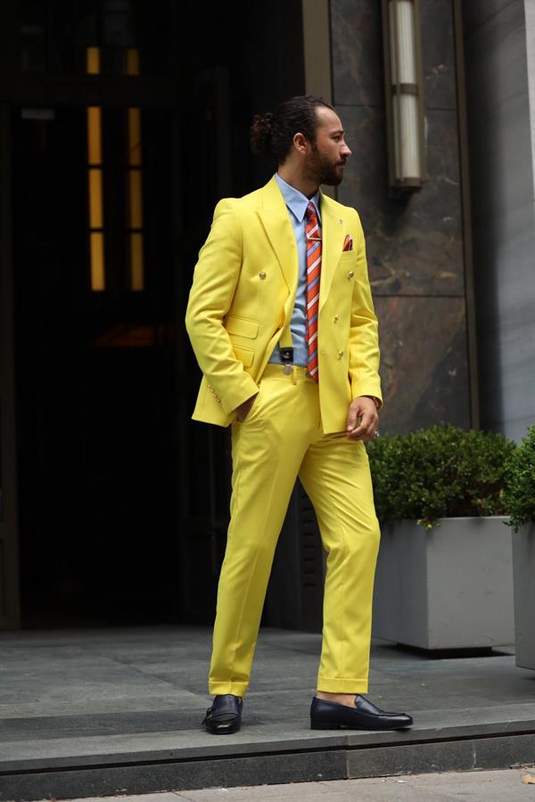 İtalyan Stil Takım Elbise Ceket Pantolon - Sarı
