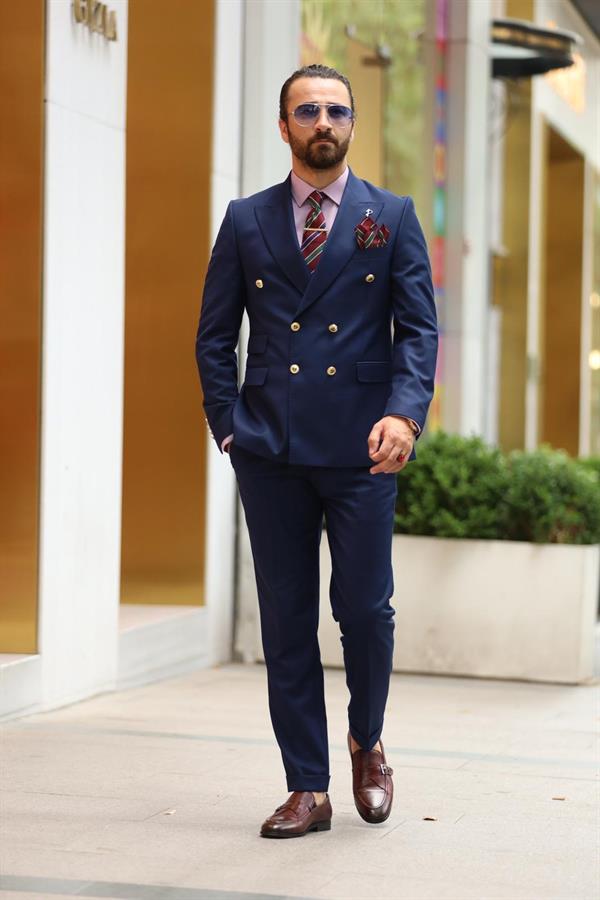 İtalyan Stil Takım Elbise Ceket Pantolon - İndigo