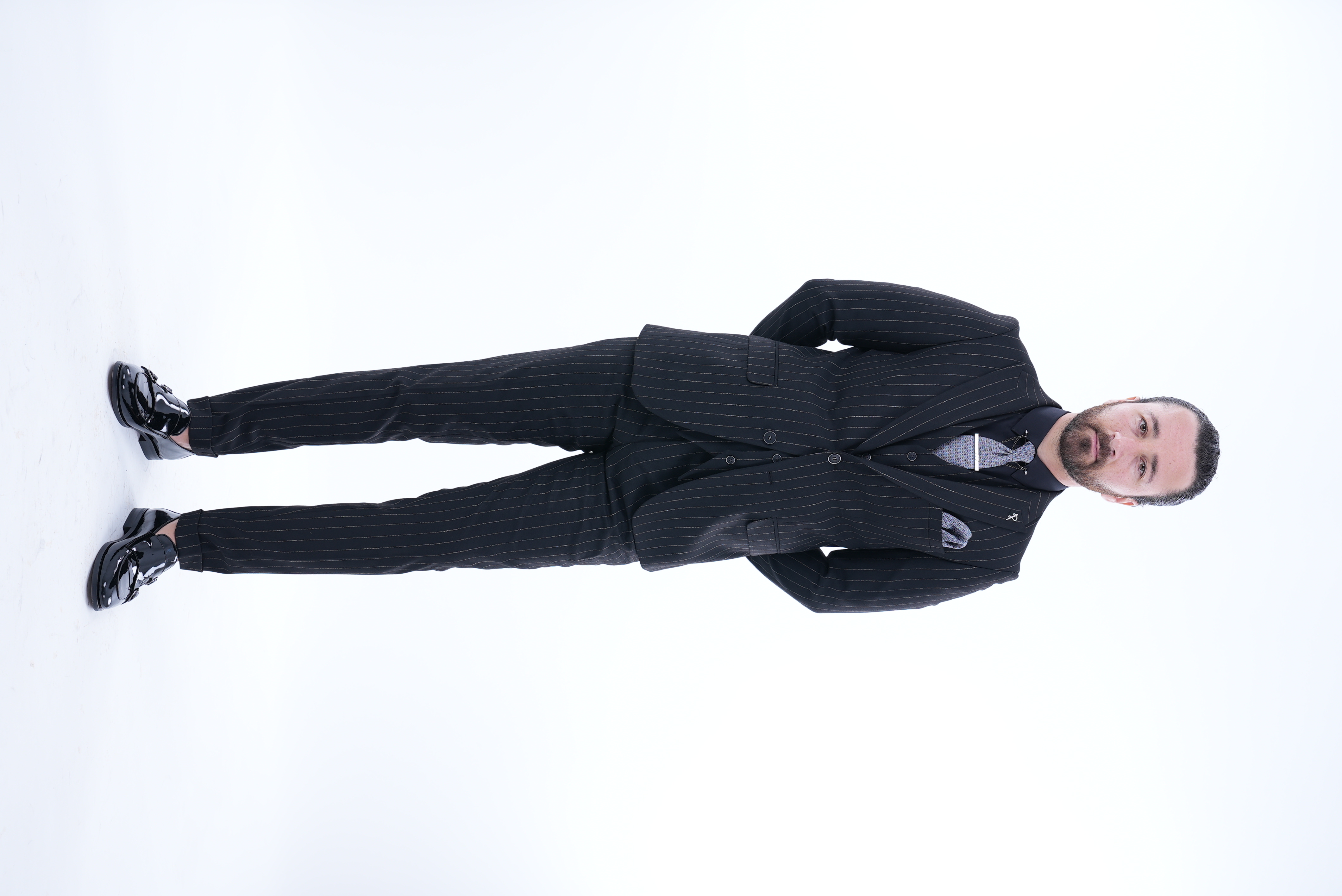 İtalyan Stil Takım Elbise Ceket Yelek Pantolon-Siyah