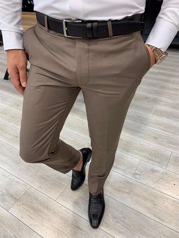 İtalyan Stil Takım Elbise Ceket Yelek Pantolon - Sütlü Kahve