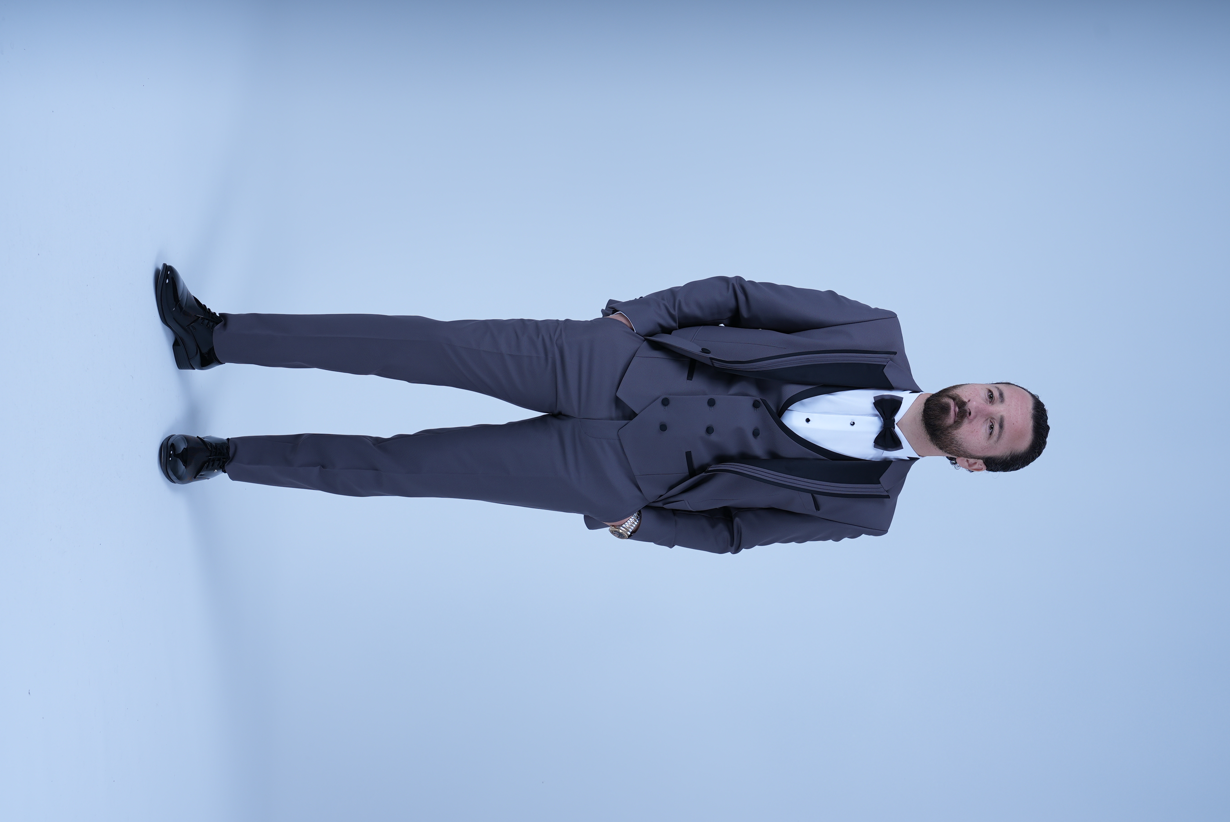 Slim Fit Tuxedo Groom Jacket Vest Pants BowtieGrey PAREZ