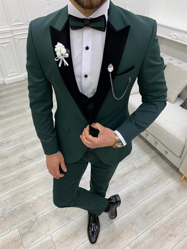Slim Fit Kırlangıç Yaka Damatlık - Yeşil