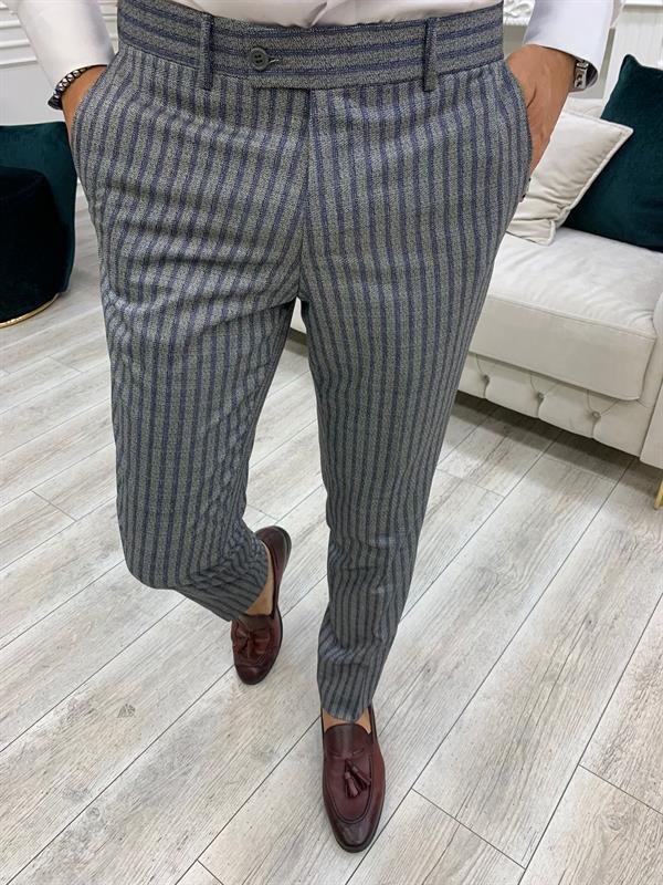 Slim Fit  Kruvaze Takım Elbise Ceket Pantolon - Gri