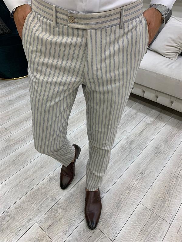Slim Fit  Kruvaze Takım Elbise Ceket Pantolon - Bej
