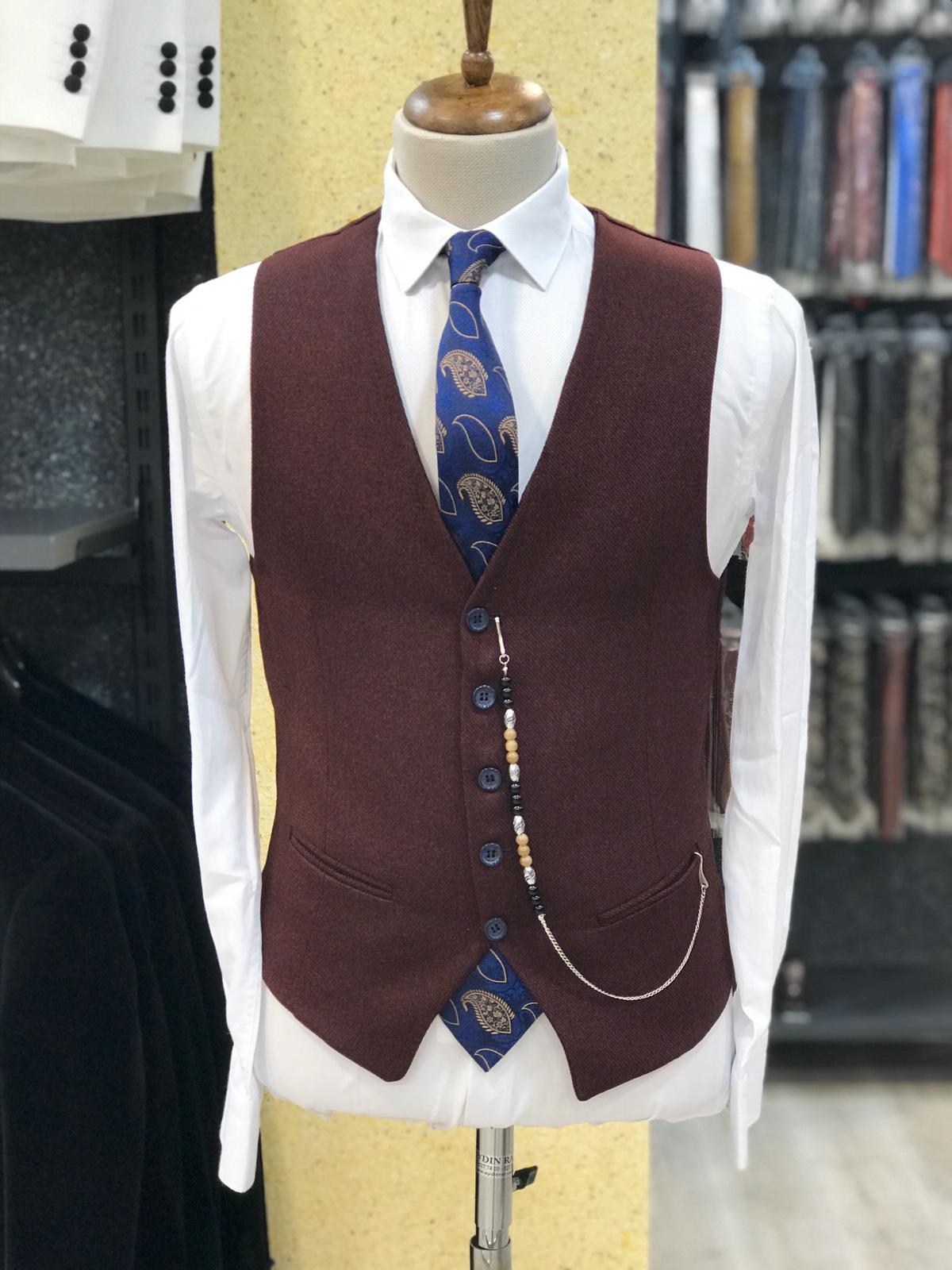 Slim Fit Yelek - Bordo