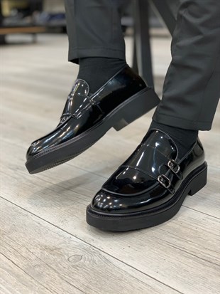 Tokalı Eva Taban Ayakkabı - Siyah Rugan