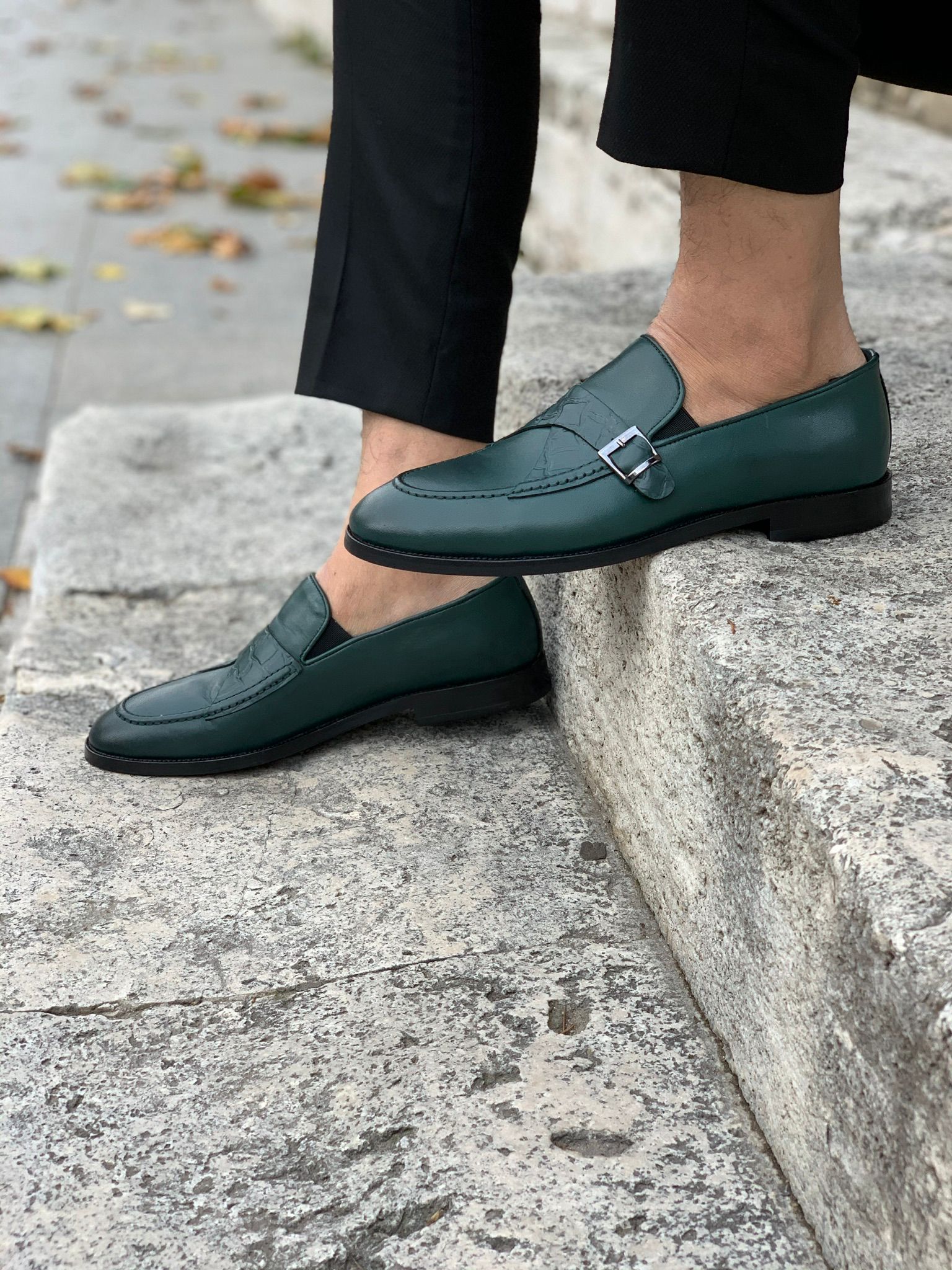 Tokalı Deri Ayakkabı - Yeşil