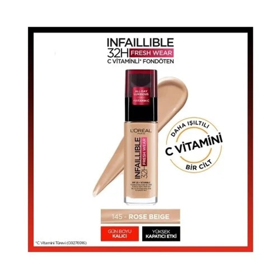 L'ORÉAL PARIS INFAILLIBLE 32H FRESH WEAR C VITAMINLI FONDÖTEN - 145 ROSE BEIGE