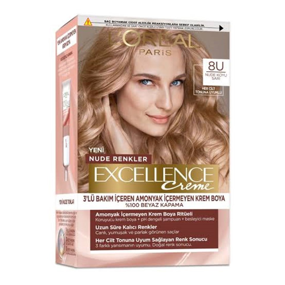 LOREAL PARİS EXCELLENCE CREME NUDE RENKLER SAÇ BOYASI 8U NUDE KOYU SARI