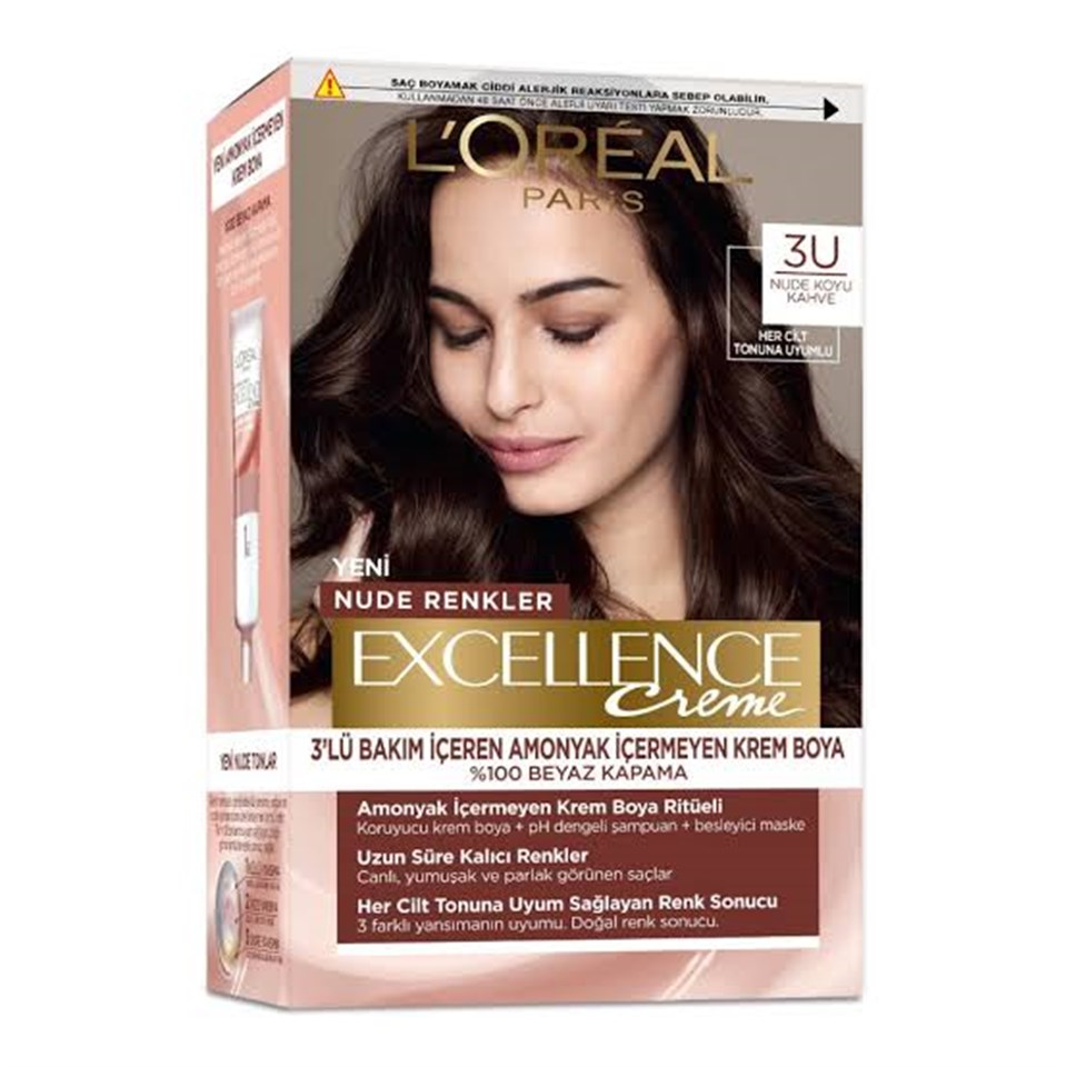 LOREAL PARİS EXCELLENCE CREME NUDE RENKLER SAÇ BOYASI 3U NUDE KOYU KAHVE