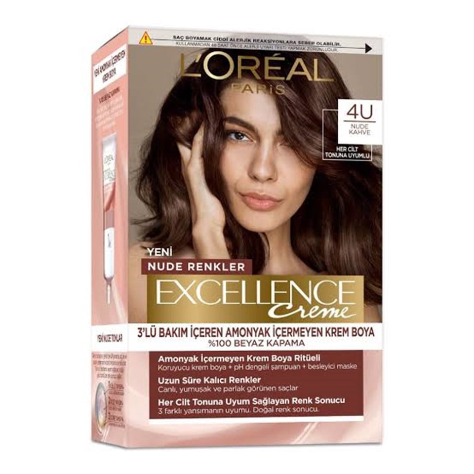 LOREAL PARİS EXCELLENCE CREME NUDE RENKLER SAÇ BOYASI 4U NUDE KAHVE