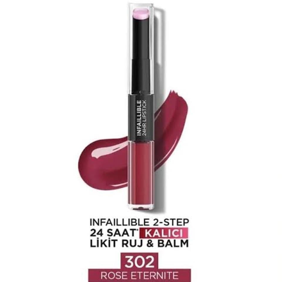 LOREAL PARİS İNFAİLİBLE 2-STEP 24 SAAT KALICI LİKİT RUJ & BALM -302 ROSE ETERNİTE