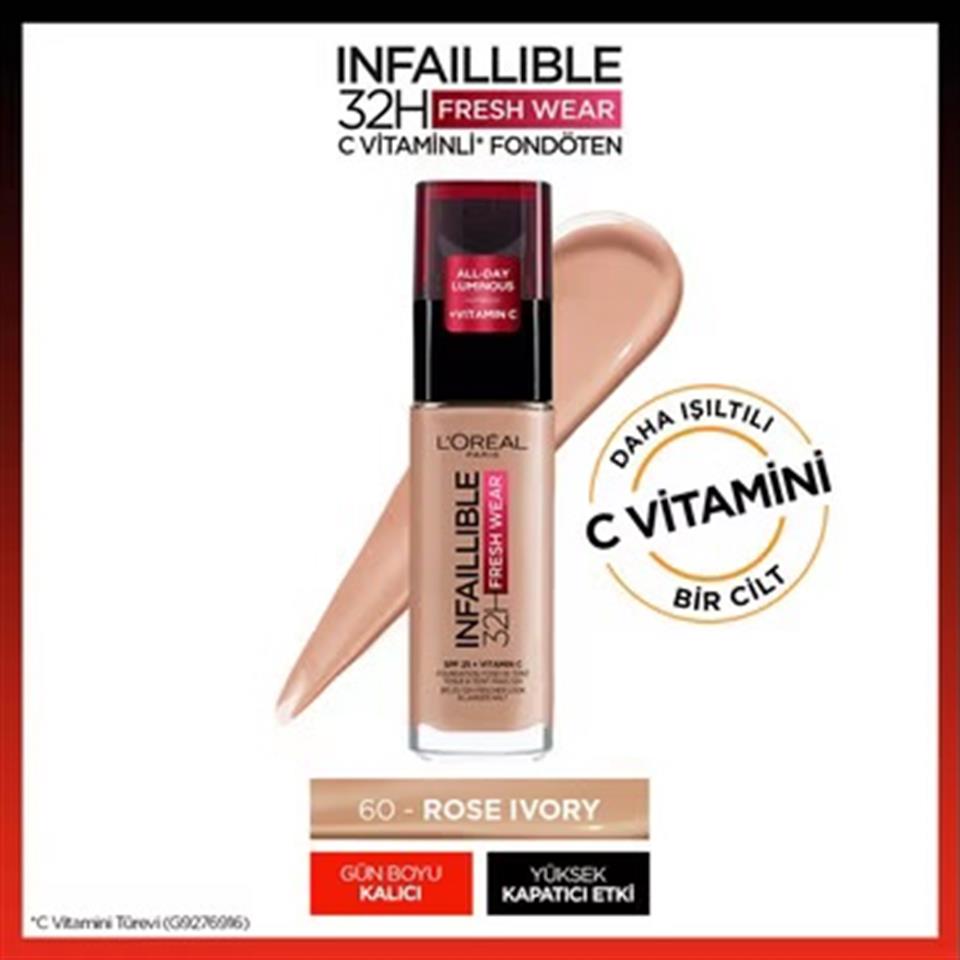 LOREAL PARİS İNFAİLLİBLE 32H FRESH WEAR C VİTAMİNLİ FONDÖTEN 60 ROSE IVORY