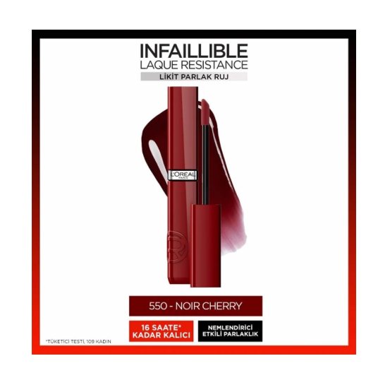 LOREAL PARİS MAKE-UPL'ORÉAL PARİS INFAİLLİBLE MATTE RESİSTANCE LİKİT PARLAK RUJ 550 NOİR CHERRY