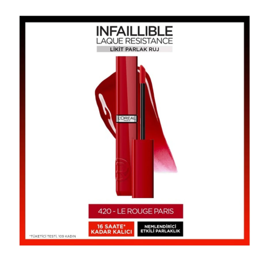 LOREAL PARİS MAKE-UPL'ORÉAL PARİS INFAİLLİBLE MATTE RESİSTANCE LİKİT PARLAK RUJ 420 LE ROUGE PARİS