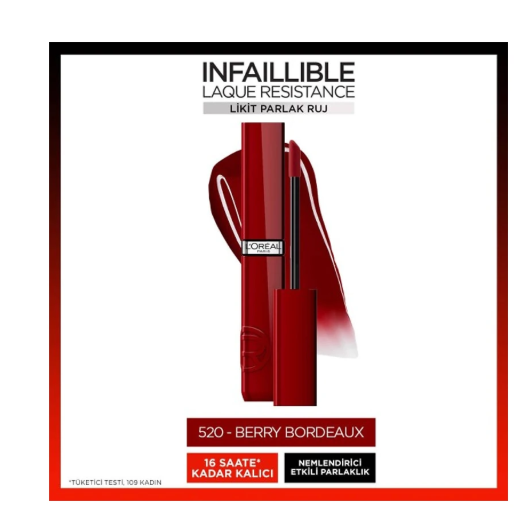 LOREAL PARİS MAKE-UPL'ORÉAL PARİS INFAİLLİBLE MATTE RESİSTANCE LİKİT PARLAK RUJ 520 BERRY BORDEAUX