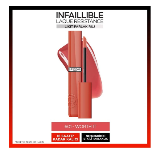 LOREAL PARİS MAKE-UPL'ORÉAL PARİS INFAİLLİBLE MATTE RESİSTANCE LİKİT PARLAK RUJ 601 WORTH IT