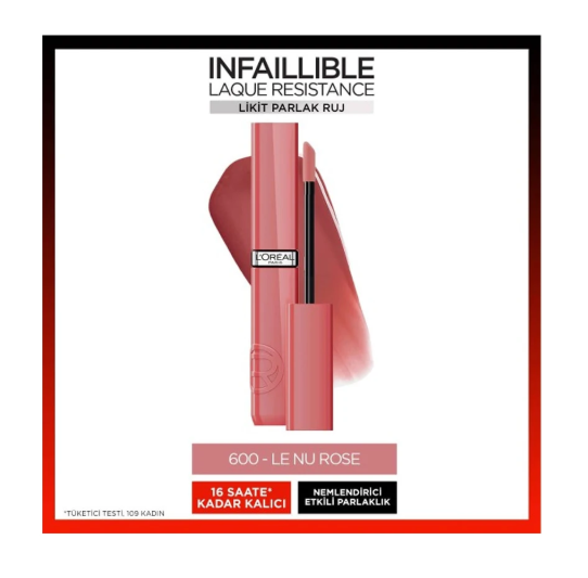 LOREAL PARİS MAKE-UPL'ORÉAL PARİS INFAİLLİBLE MATTE RESİSTANCE LİKİT PARLAK RUJ 600 LE NU ROSE
