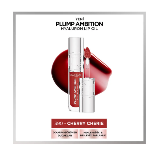 LOREAL PARİS MAKE-UPL'OREAL PARİS PLUMP AMBİTİON HYALURON LİP OİL BESLEYİCİ VE NEMLENDİRİCİ DUDAK PARLATICISI - 390 CHERRY CHERİE
