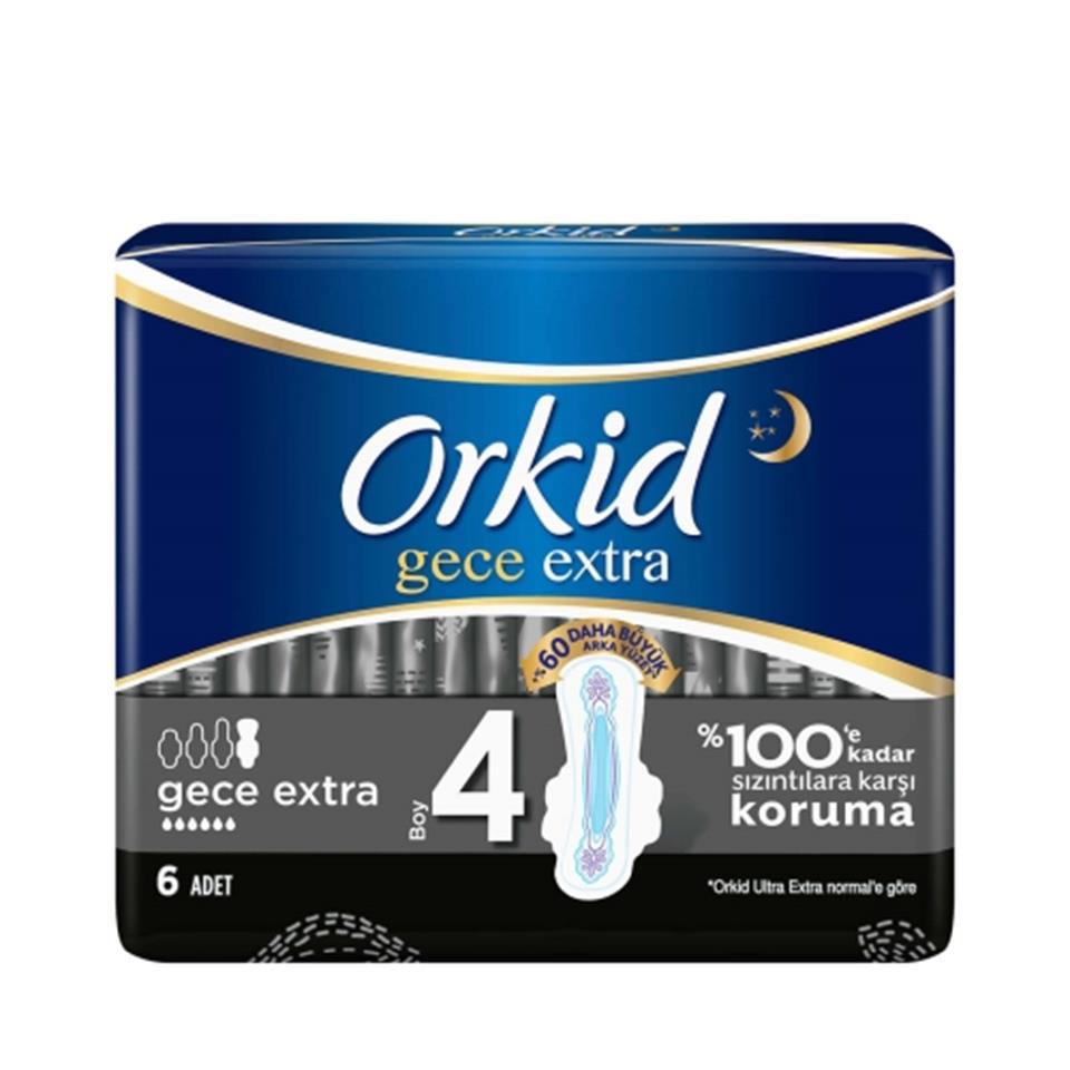 ORKİD  ULTRA EXSTRA HİJYENİK PED GECE EKSTRA 4 TEKLİ 6 ADET 