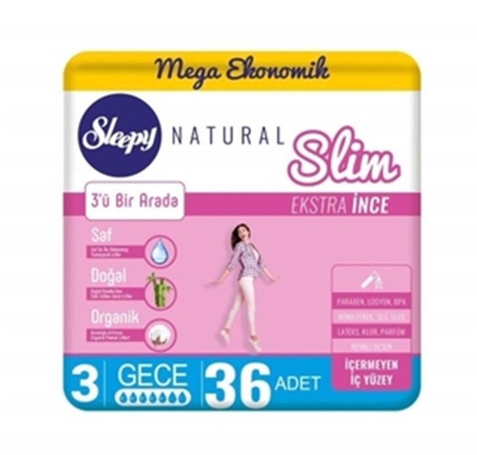 SLEEPY NATURAL SLİM EKSTRA İNCE GECE 36'LI PED (MEGA PAKET)
