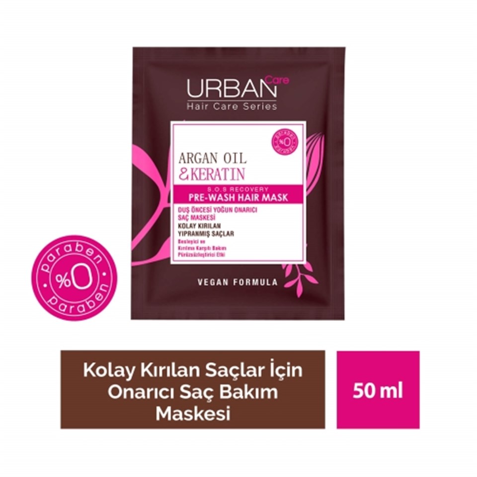 URBAN CARE ARGAN OİL &KERATİN BESLEYİCİ VE KIRILMA KARŞITI DUŞ ÖNCESİ SAÇ BAKIM MASKESİ 50ML